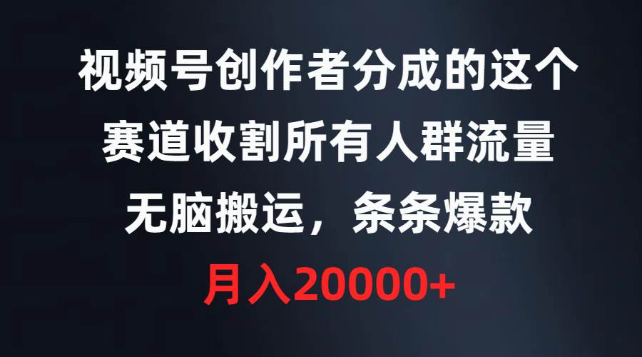 视频号创作者分成的这个赛道，收割所有人群流量，无脑搬运，条条爆款，…-小小小弦