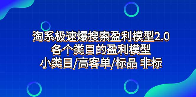 淘系极速爆搜索盈利模型2.0，各个类目的盈利模型，小类目/高客单/标品 非标-小小小弦