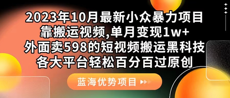 外面卖598的10月最新短视频搬运黑科技，各大平台百分百过原创 靠搬运月入1w-小小小弦