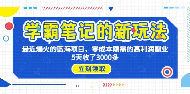 学霸笔记新玩法，最近爆火的蓝海项目，0成本高利润副业，5天收了3000多-小小小弦