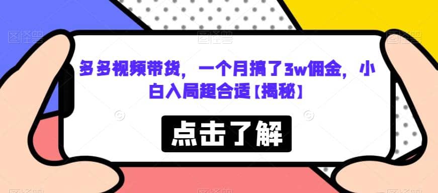 多多视频带货，一个月搞了3w佣金，小白入局超合适【揭秘】-小小小弦