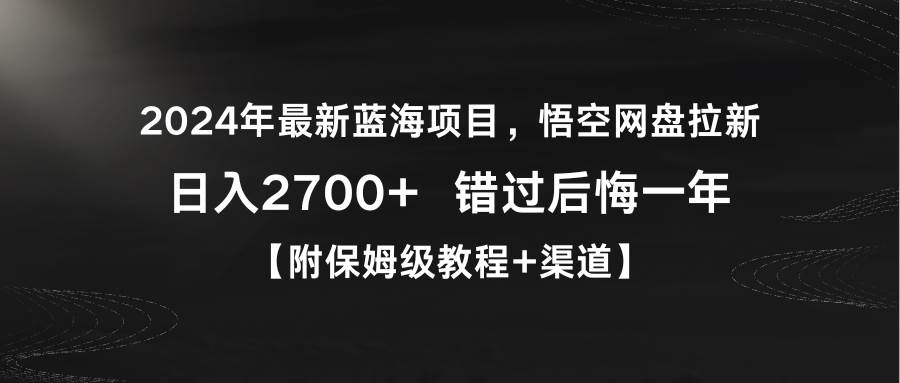 2024年最新蓝海项目，悟空网盘拉新，日入2700+错过后悔一年【附保姆级教…-小小小弦