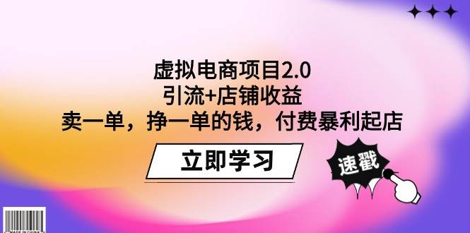 虚拟电商项目2.0：引流+店铺收益  卖一单，挣一单的钱，付费暴利起店-小小小弦