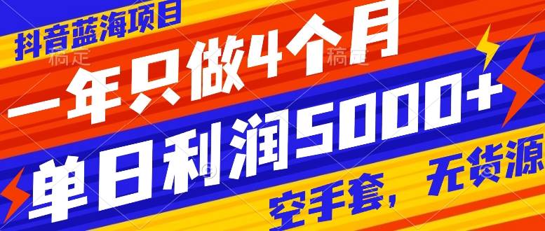 抖音蓝海项目，一年只做4个月，空手套，无货源，单日利润5000+-小小小弦