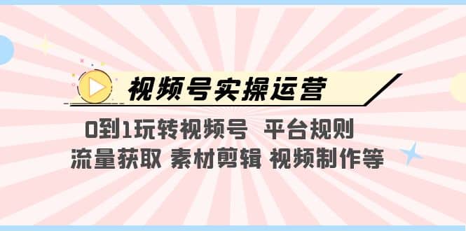 视频号实操运营，0到1玩转视频号 平台规则 流量获取 素材剪辑 视频制作等-小小小弦