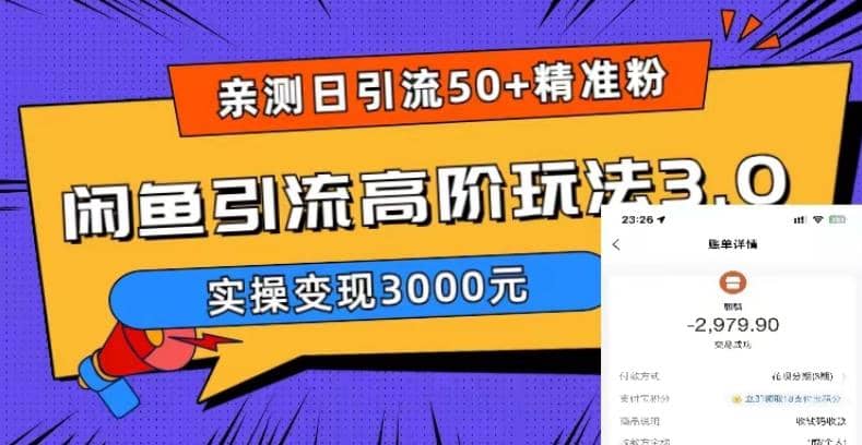 实测日引50+精准粉，闲鱼引流高阶玩法3.0，实操变现3000元-小小小弦