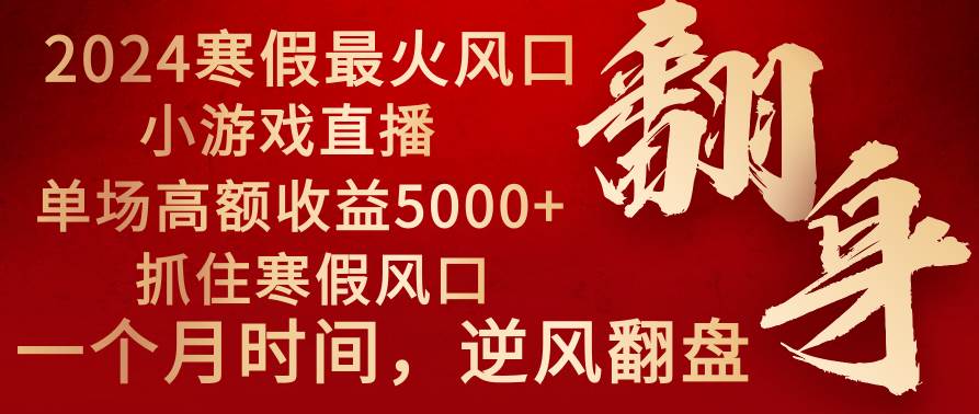 2024年最火寒假风口项目 小游戏直播 单场收益5000+抓住风口 一个月直接提车-小小小弦