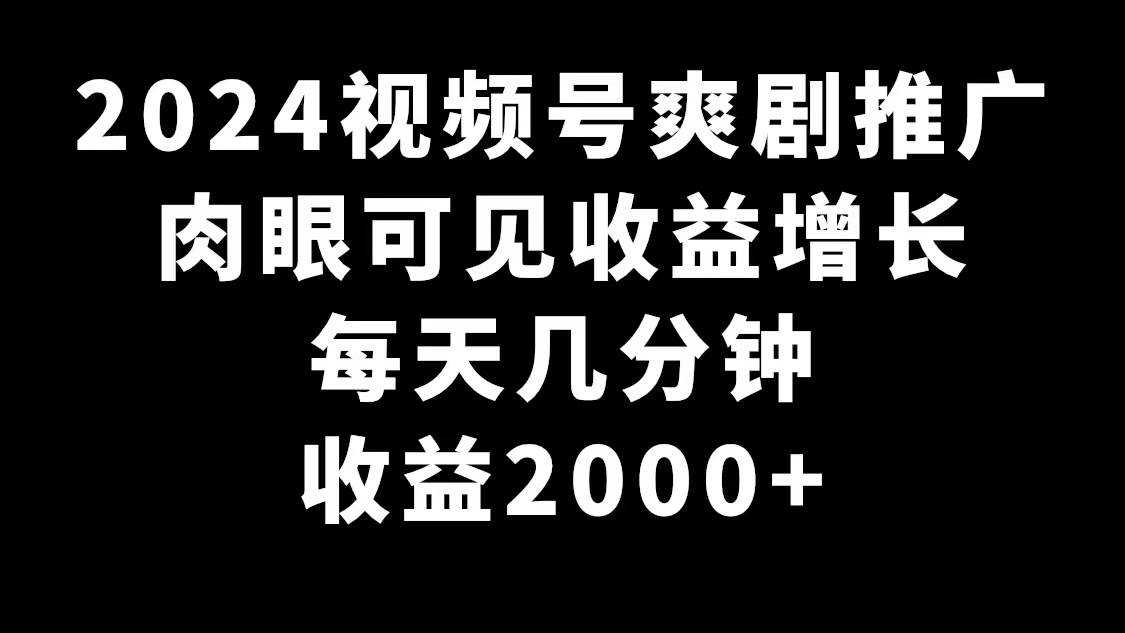 2024视频号爽剧推广，肉眼可见的收益增长，每天几分钟收益2000+-小小小弦