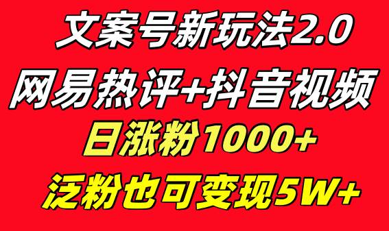 文案号新玩法 网易热评+抖音文案 一天涨粉1000+ 多种变现模式 泛粉也可变现-小小小弦