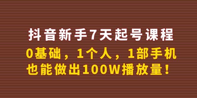 抖音新手7天起号课程：0基础，1个人，1部手机，也能做出100W播放量-小小小弦