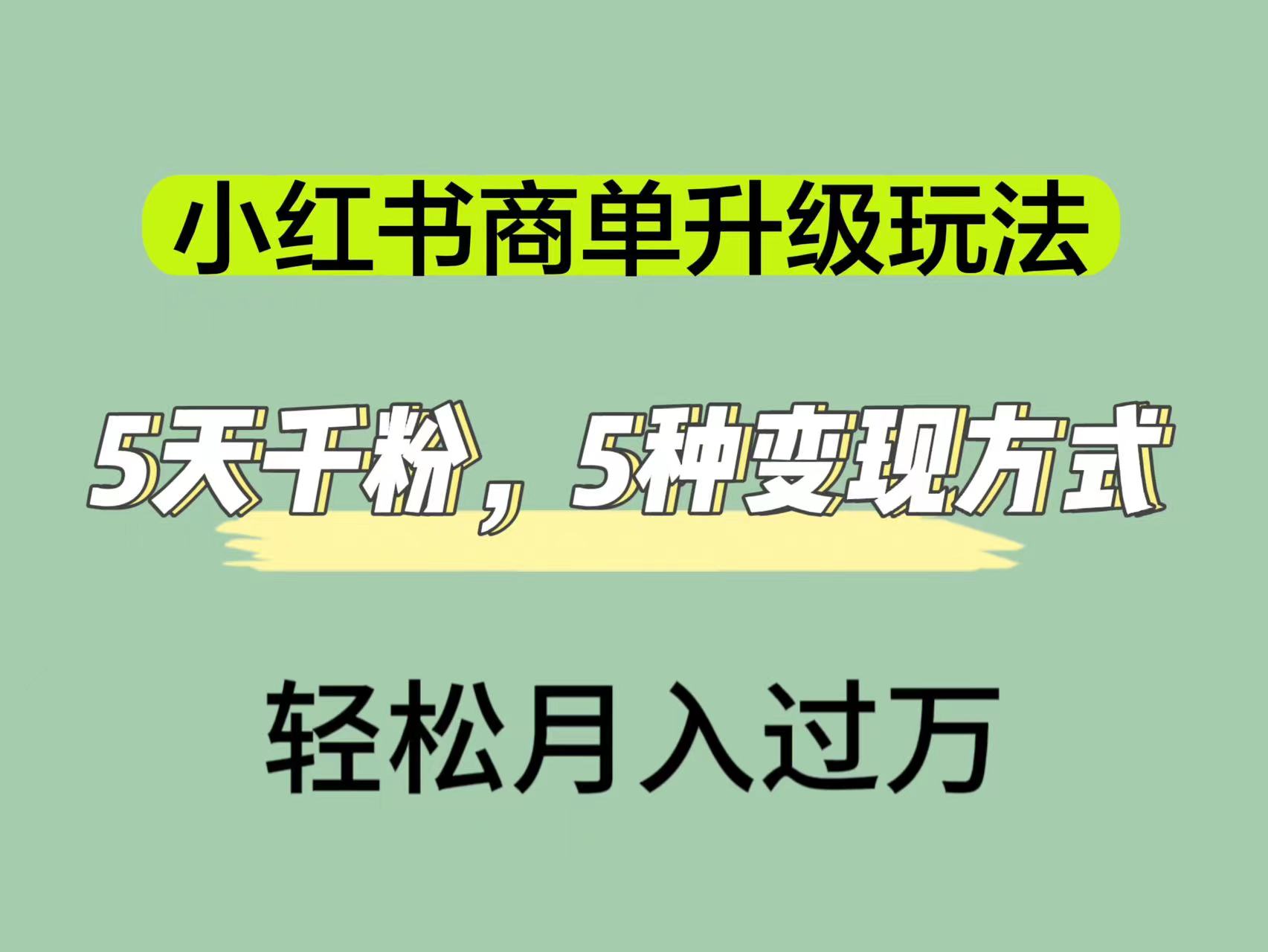 小红书商单升级玩法，5天千粉，5种变现渠道，轻松月入1万+-小小小弦