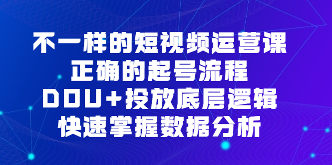 不一样的短视频运营课，正确的起号流程，DOU+投放底层逻辑，快速掌握数据分析-小小小弦