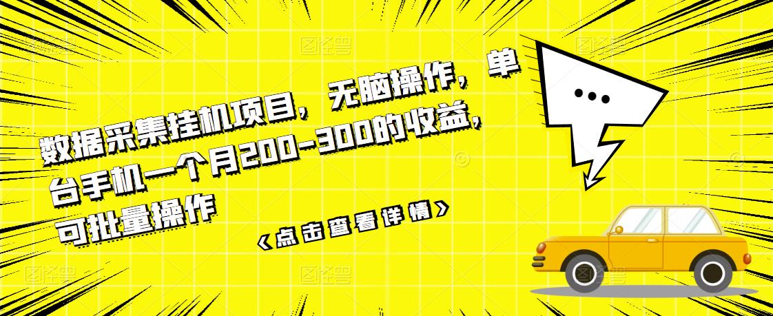 数据采集挂机项目，无脑操作，单台手机一个月200-300的收益，可批量操作-小小小弦