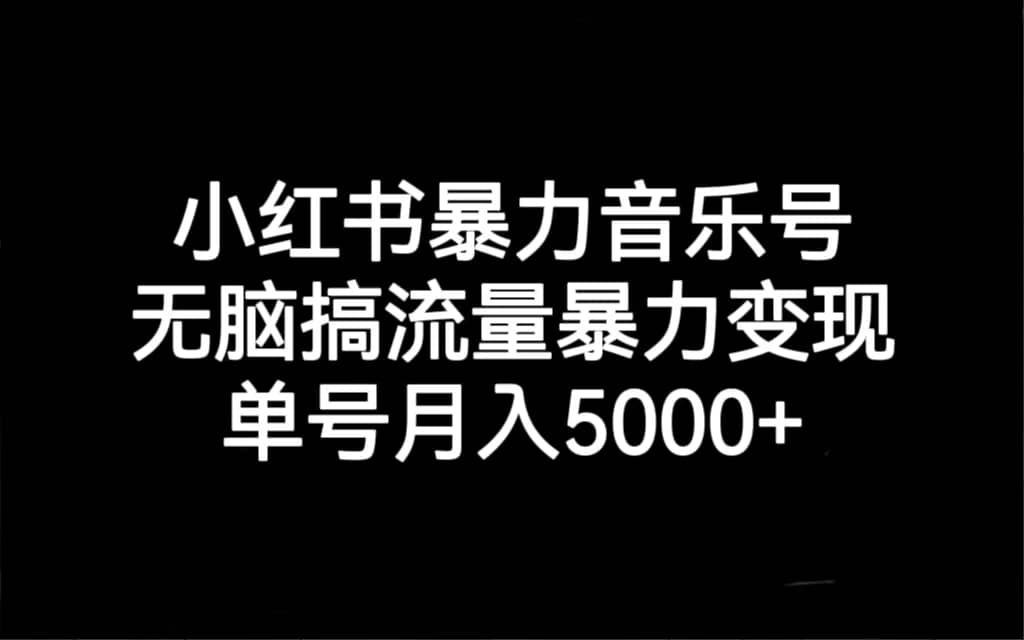 小红书暴力音乐号，无脑搞流量暴力变现，单号月入5000+-小小小弦