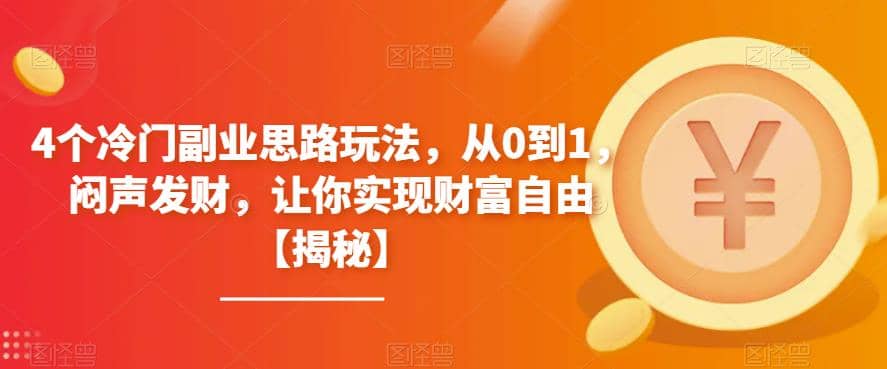 4个冷门副业思路玩法，从0到1，闷声发财，让你实现财富自由【揭秘】-小小小弦