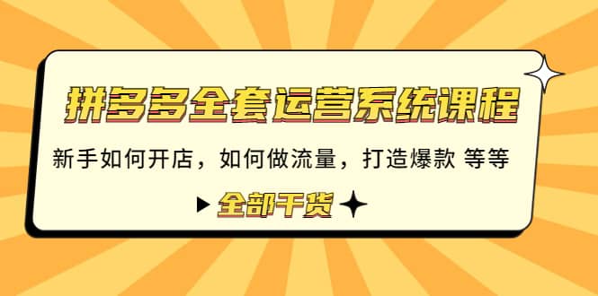 拼多多全套运营系统课程：新手如何开店 如何做流量 打造爆款 等等 全部干货-小小小弦