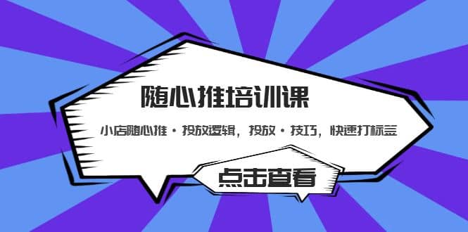 随心推培训课：小店随心推·投放逻辑，投放·技巧，快速打标签-小小小弦