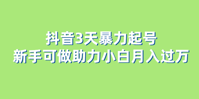 抖音3天暴力起号新手可做助力小白月入过万-小小小弦