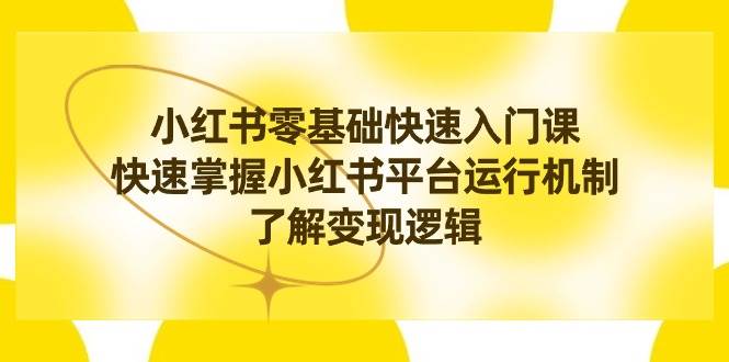 小红书0基础快速入门课，快速掌握小红书平台运行机制，了解变现逻辑-小小小弦