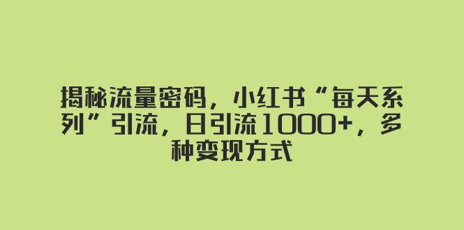 揭秘流量密码，小红书“每天系列”引流，日引流1000+，多种变现方式-小小小弦