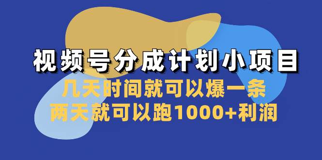 视频号分成计划小项目：几天时间就可以爆一条，两天就可以跑1000+利润-小小小弦