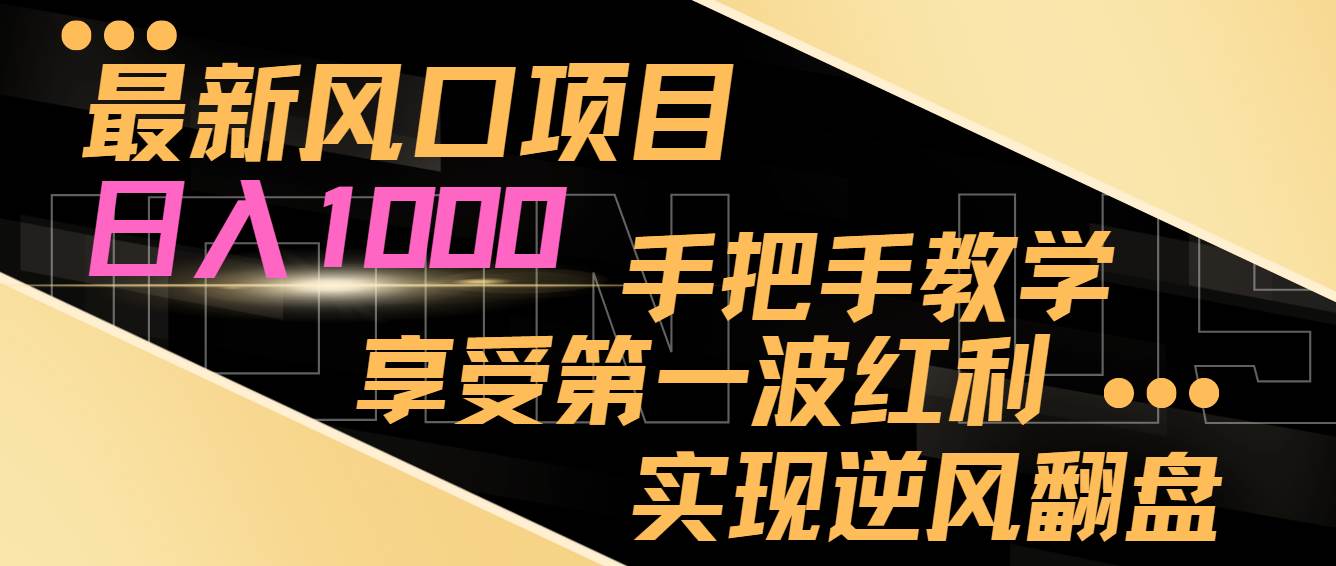 最新风口项目，日入过千，抓住当下风口，享受第一波红利，实现逆风翻盘-小小小弦