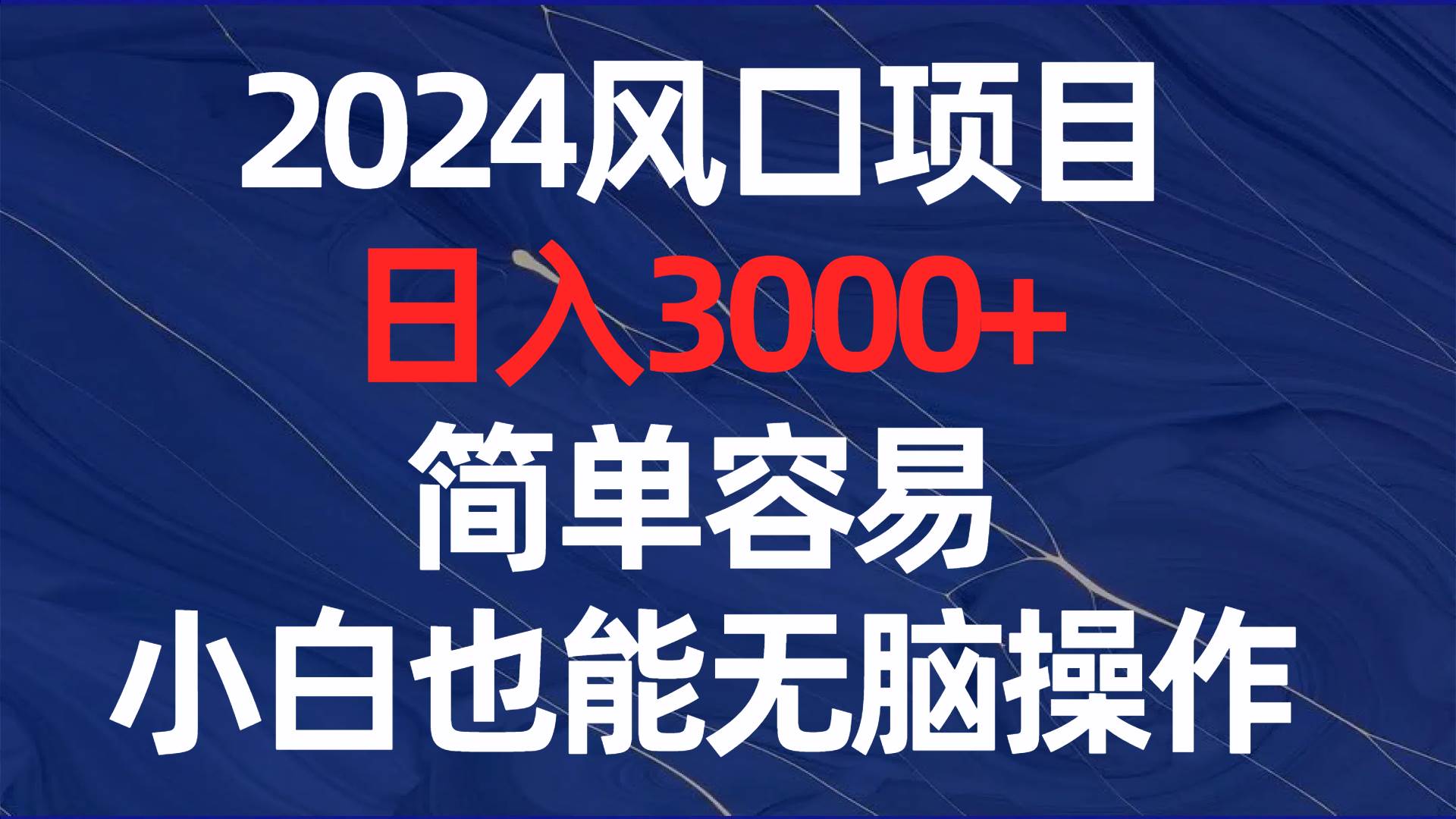 2024风口项目，日入3000+，简单容易，小白也能无脑操作-小小小弦