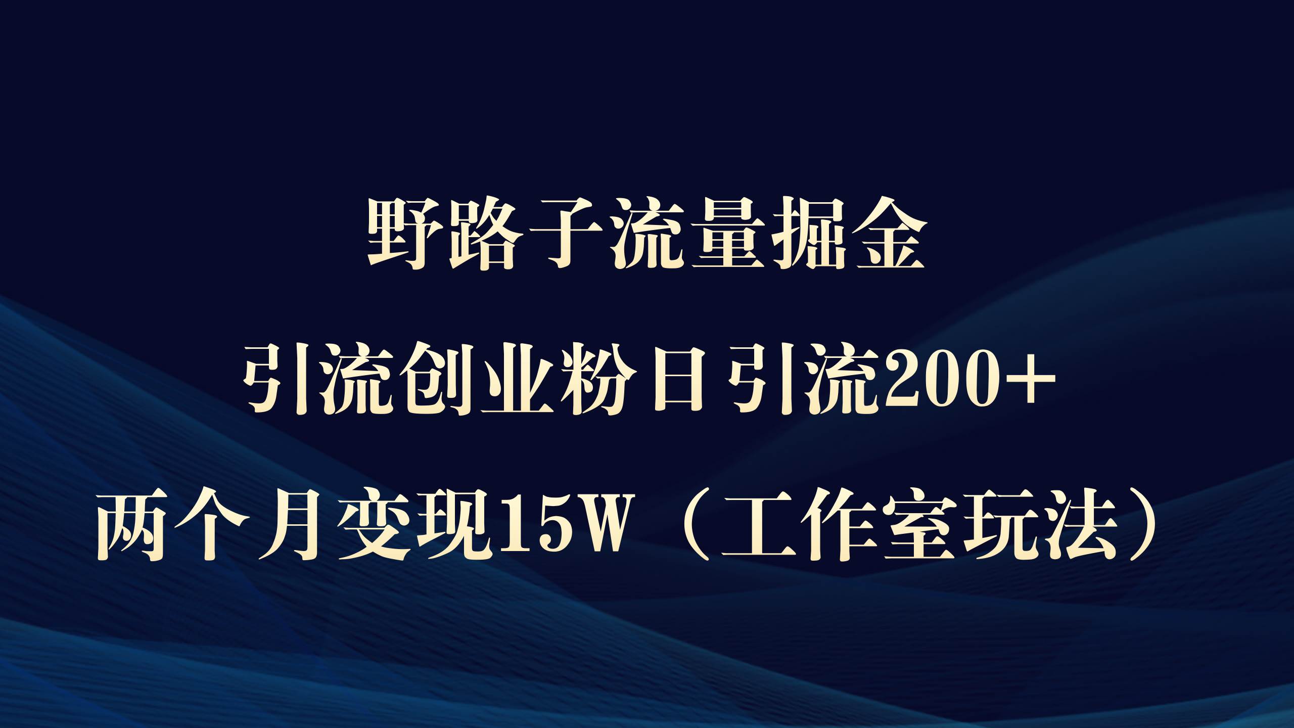 野路子流量掘金，引流创业粉日引流200+，两个月变现15W（工作室玩法））-小小小弦