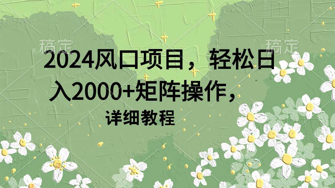 2024风口项目，轻松日入2000+矩阵操作，详细教程-小小小弦