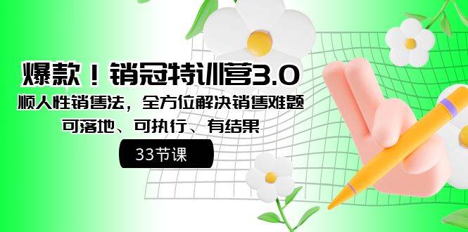 爆款！销冠特训营3.0之顺人性销售法，全方位解决销售难题、可落地、可执行、有结果-小小小弦