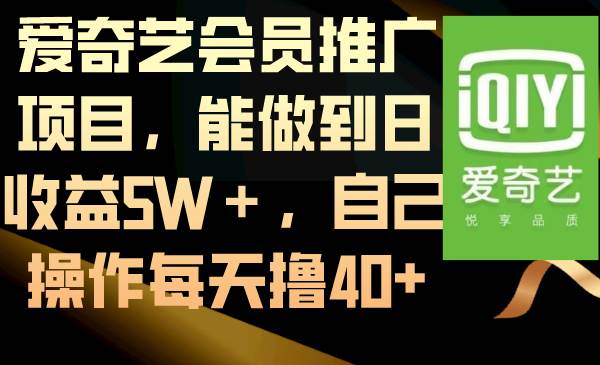 爱奇艺会员推广项目，能做到日收益5W＋，自己操作每天撸40+-小小小弦