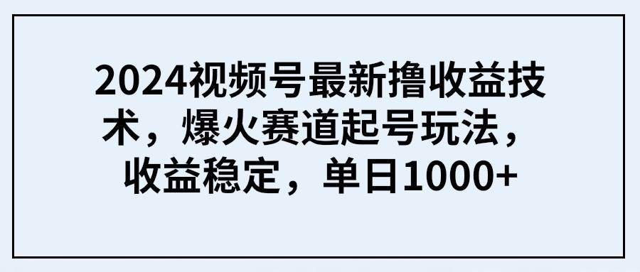 2024视频号最新撸收益技术，爆火赛道起号玩法，收益稳定，单日1000+-小小小弦