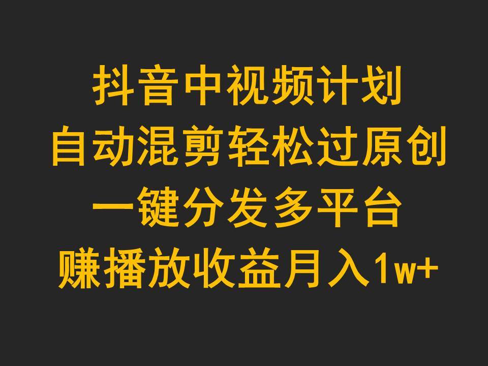 抖音中视频计划，自动混剪轻松过原创，一键分发多平台赚播放收益，月入1w+-小小小弦