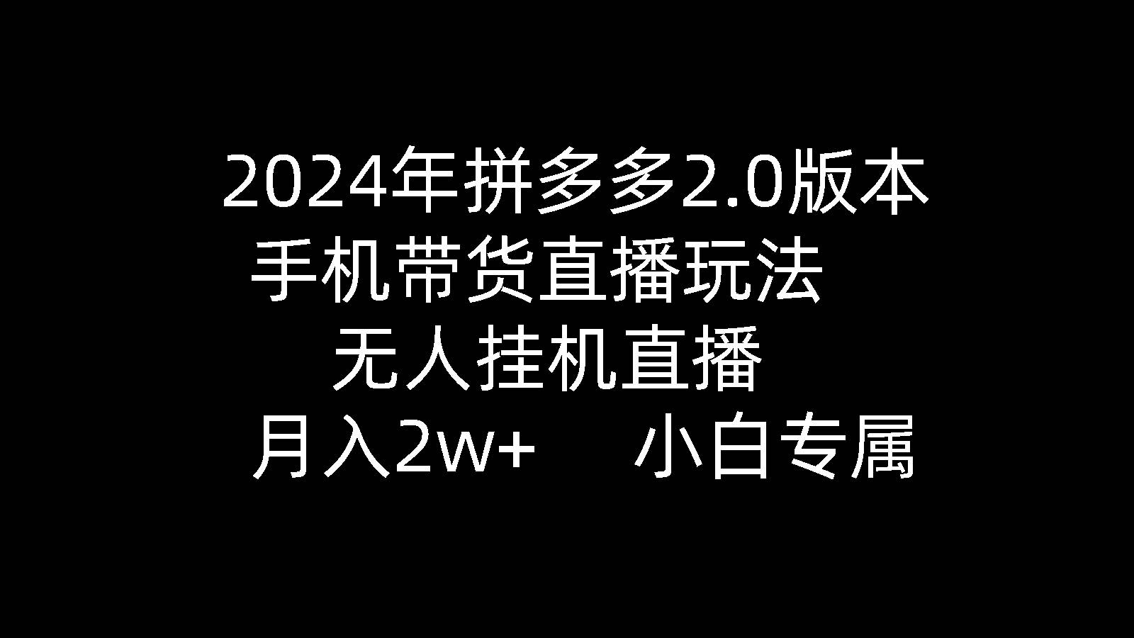 2024年拼多多2.0版本，手机带货直播玩法，无人挂机直播， 月入2w+， 小…-小小小弦