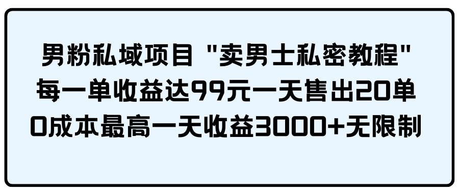 男粉私域项目 卖男士私密教程 每一单收益达99元一天售出20单-小小小弦