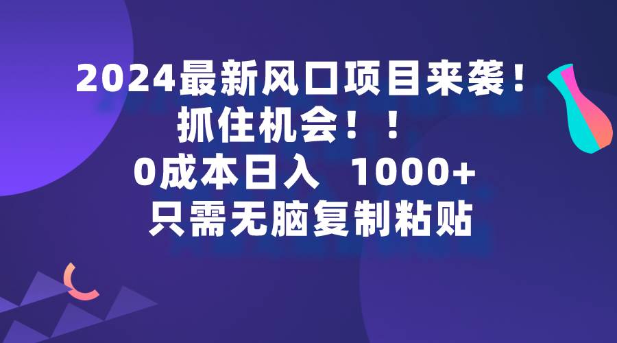 2024最新风口项目来袭，抓住机会，0成本一部手机日入1000+，只需无脑复…-小小小弦