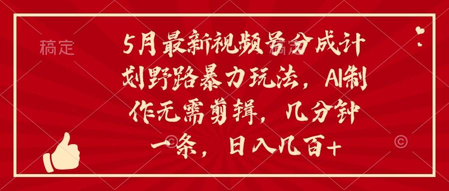 5月最新视频号分成计划野路暴力玩法，ai制作，无需剪辑。几分钟一条，…-小小小弦