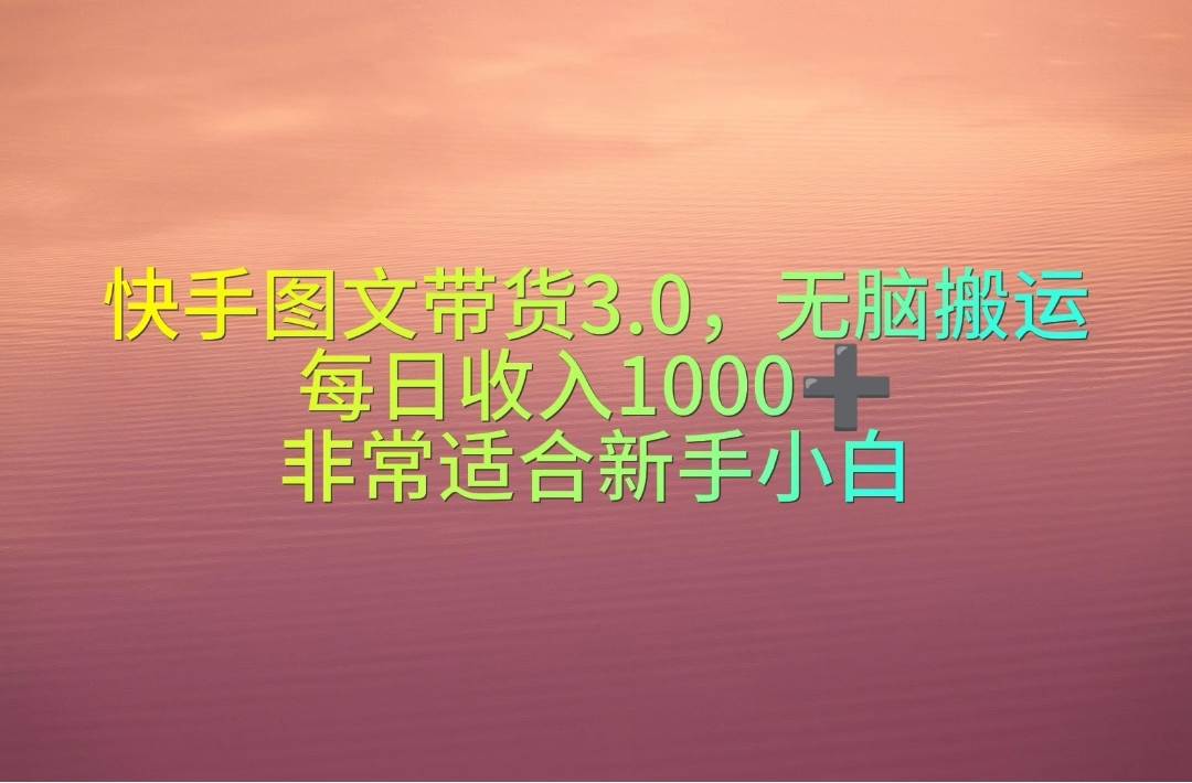 快手图文带货3.0，无脑搬运，每日收入1000＋，非常适合新手小白-小小小弦