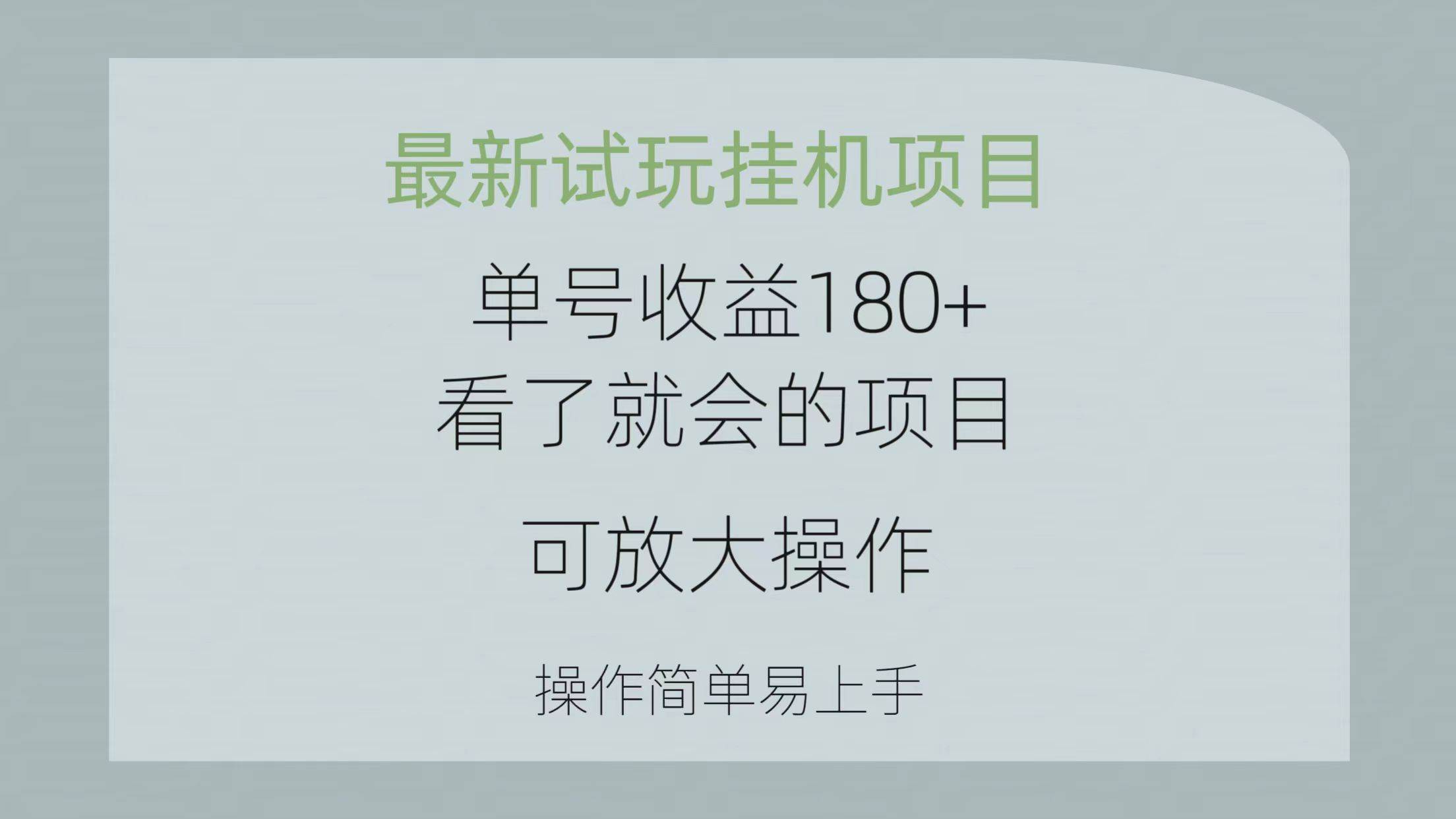 最新试玩挂机项目 单号收益180+看了就会的项目，可放大操作 操作简单易…-小小小弦