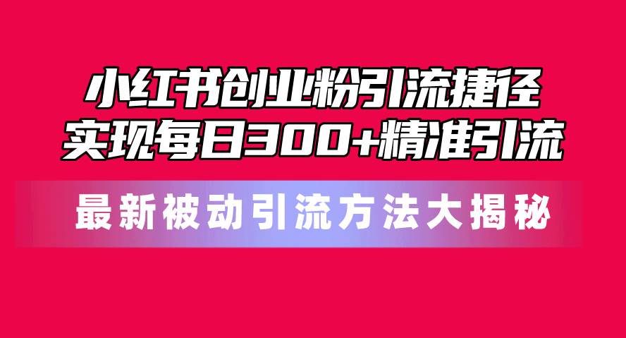 小红书创业粉引流捷径！最新被动引流方法大揭秘，实现每日300+精准引流-小小小弦