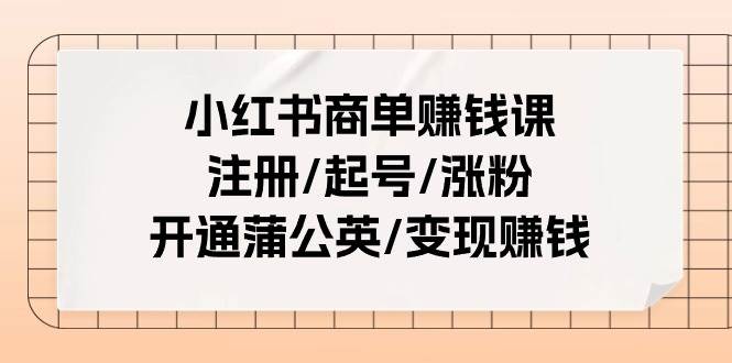 小红书商单赚钱课：注册/起号/涨粉/开通蒲公英/变现赚钱（25节课）-小小小弦