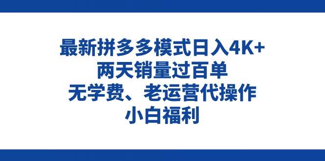 拼多多最新模式日入4K+两天销量过百单，无学费、老运营代操作、小白福利-小小小弦