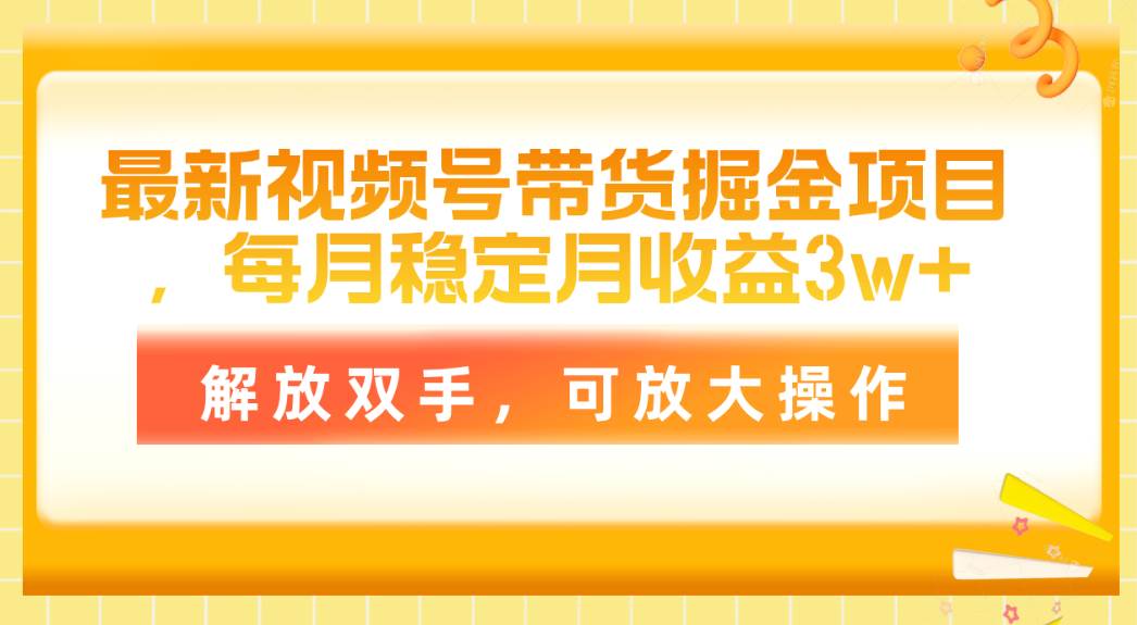 最新视频号带货掘金项目，每月稳定月收益3w+，解放双手，可放大操作-小小小弦