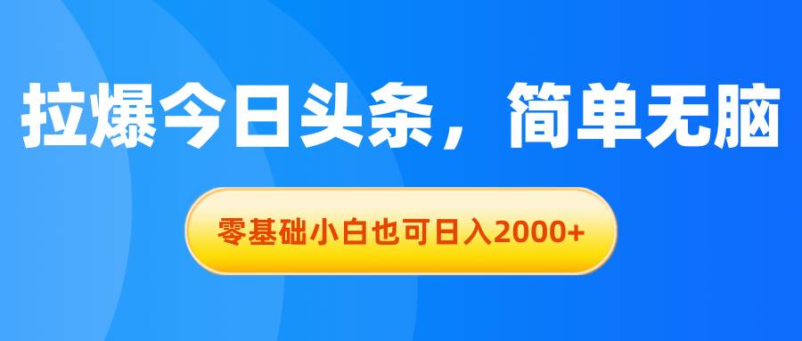 拉爆今日头条，简单无脑，零基础小白也可日入2000+-小小小弦