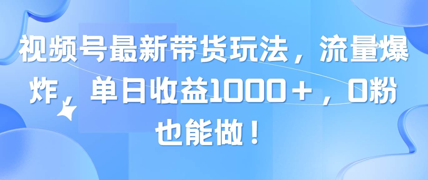 视频号最新带货玩法，流量爆炸，单日收益1000＋，0粉也能做！-小小小弦