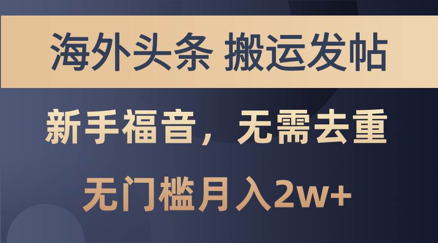 海外头条搬运发帖，新手福音，甚至无需去重，无门槛月入2w+-小小小弦