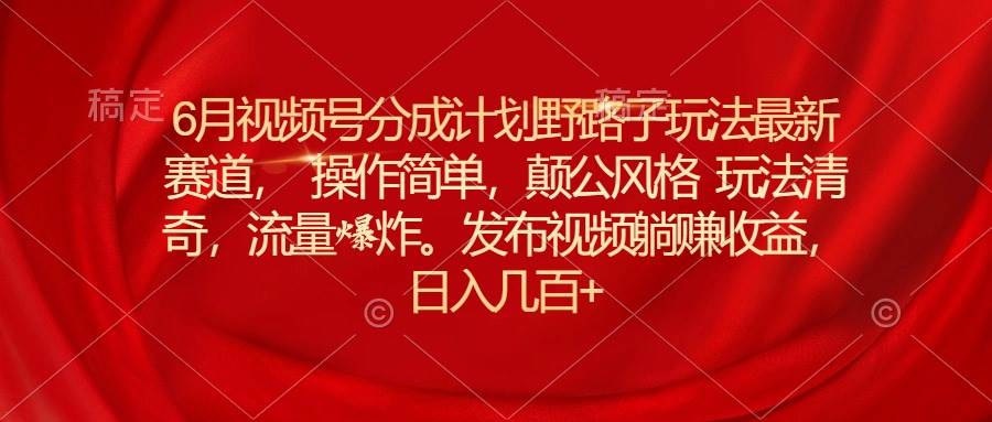 6月视频号分成计划野路子玩法最新赛道操作简单，颠公风格玩法清奇，流…-小小小弦