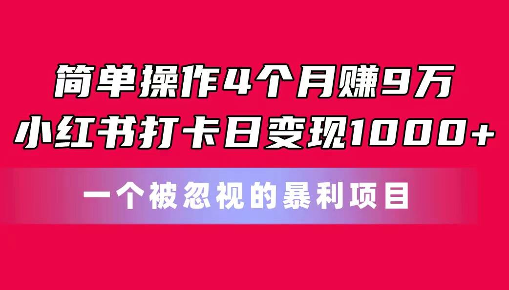 简单操作4个月赚9万！小红书打卡日变现1000+！一个被忽视的暴力项目-小小小弦