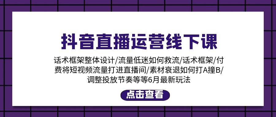 抖音直播运营线下课：话术框架/付费流量直播间/素材A撞B/等6月新玩法-小小小弦