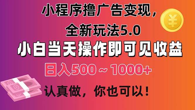 小程序撸广告变现，全新玩法5.0，小白当天操作即可上手，日收益 500~1000+-小小小弦